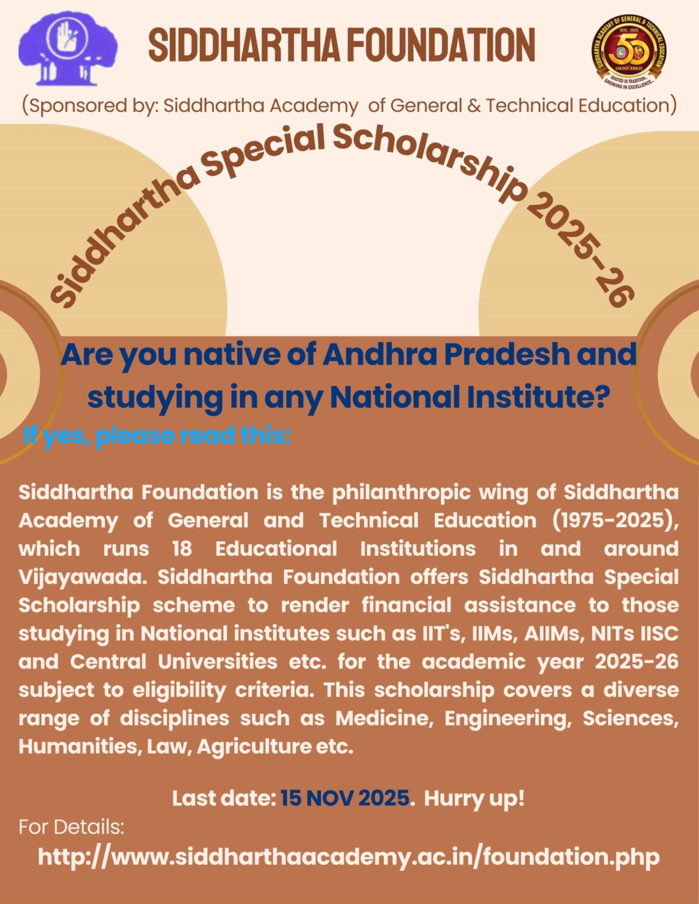 Siddhartha Special scholarship flyer